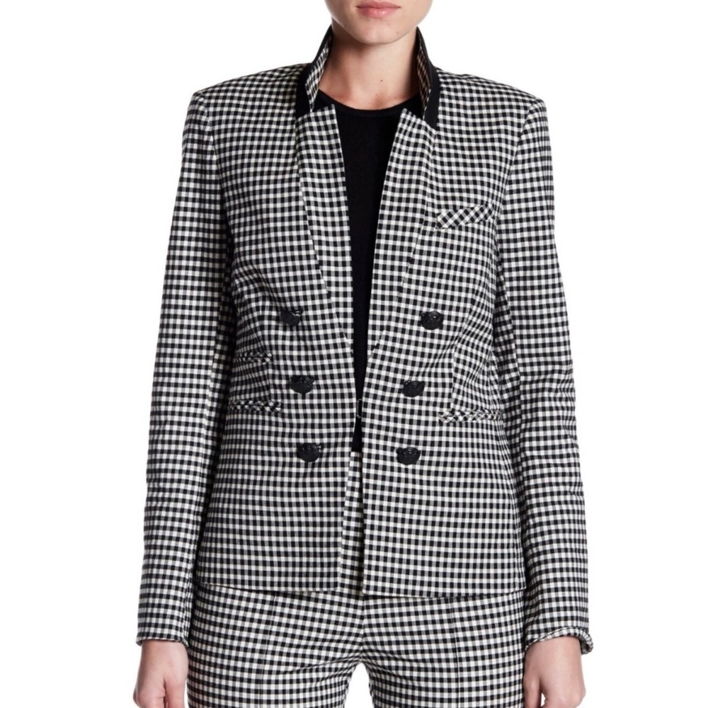 $645 Veronica Beard Cottage Black/White Gingham Plaid Dickey Jacket Blazer Sz 6
